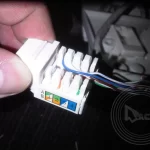 A person holding a white electrical device
