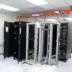 A room with several servers racks